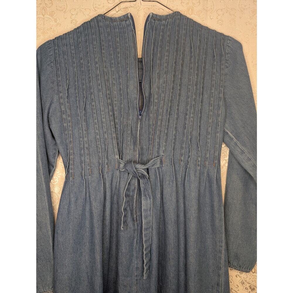 Vintage Positive Attitude Denim Dress 4 Petite Pintuck Modest 100% Cotton - Picture 7 of 7